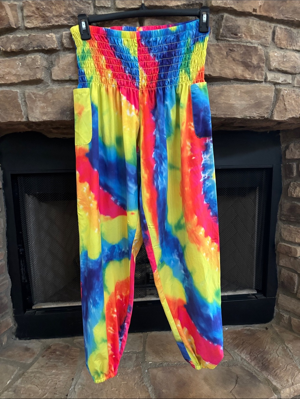Vibrant Tie-Dye Smocked Waist Harem Pants - Multicolor. Size XL